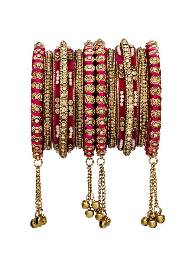 Peora Velvet Gold Plated & Kundan Chuda Set for Women (Rani Pink) - Image 1