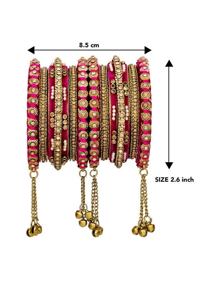 Peora Velvet Gold Plated & Kundan Chuda Set for Women (Rani Pink) - Image 5