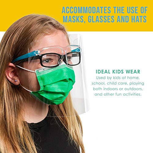 TCP Global Salon World Safety Kids Face Shields with Glasses Frames (Pack of 10) - 5 Colors, 2 Each - Protective Children's Full Face Shields to Protect Eyes, Nose, Mouth - Anti-Fog PET Plastic Goggle - Image 5