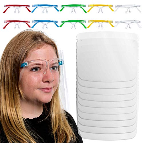TCP Global Salon World Safety Kids Face Shields with Glasses Frames (Pack of 10) - 5 Colors, 2 Each - Protective Children's Full Face Shields to Protect Eyes, Nose, Mouth - Anti-Fog PET Plastic Goggle - Image 1