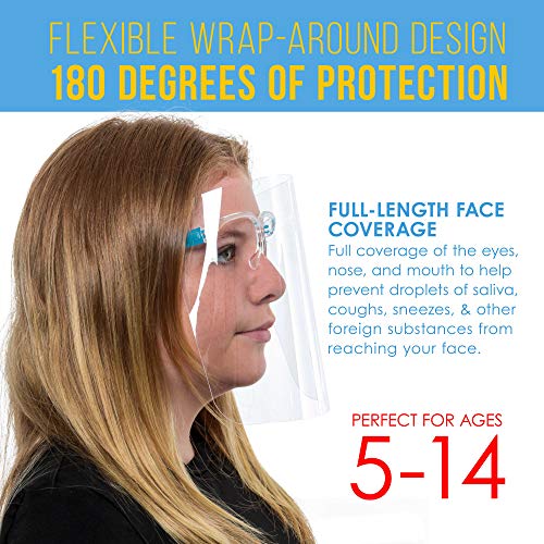 TCP Global Salon World Safety Kids Face Shields with Glasses Frames (Pack of 10) - 5 Colors, 2 Each - Protective Children's Full Face Shields to Protect Eyes, Nose, Mouth - Anti-Fog PET Plastic Goggle - Image 3