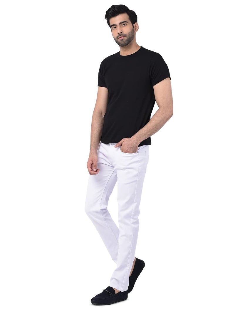 Ben Martin Men's Slim Fit Stylish Stretchable 32 Size White Cotton Denim Jeans Mid Rise Pant For Men, JJ3-3 - Image 5