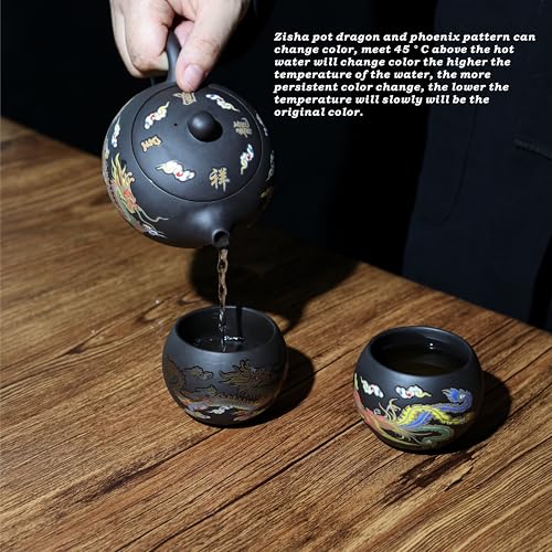 Qijoys Hand-made Dragon and Phoenix Color-changing Purple Clay Teapot – Chinese Kung Fu Tea Set, Tea Lover’s Gift, Large Capacity (Travel Bag Set) - Image 2