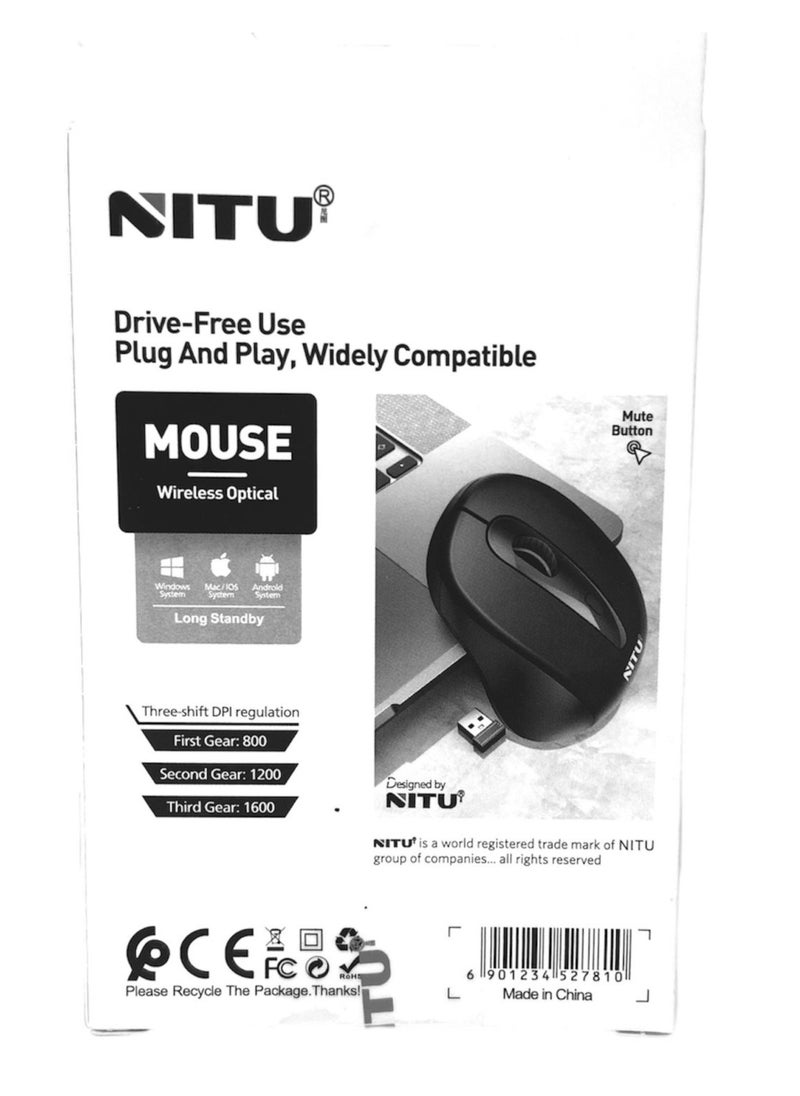 Nitu - NITU Wireless Bluetooth Mouse, Silent Click, Dual Mode With 2.4GHz USB and Bluetooth, Triple DPI(Up to 1600) , Auto Sleep Mode, Computer Mice for Windows/MacOS/Android, BLACK - Image 1
