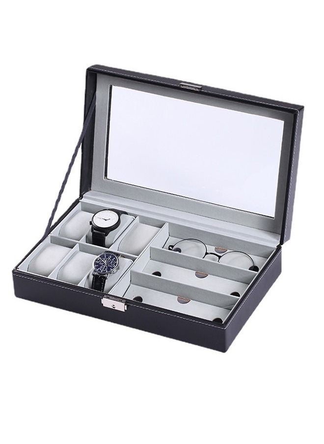 Yolu - Yolu Multi-function Watch Box Storage for Men Women, 6 Watch and 3 Eyeglasses Sunglasses Box with Glass Display Lock and key. - Image 1