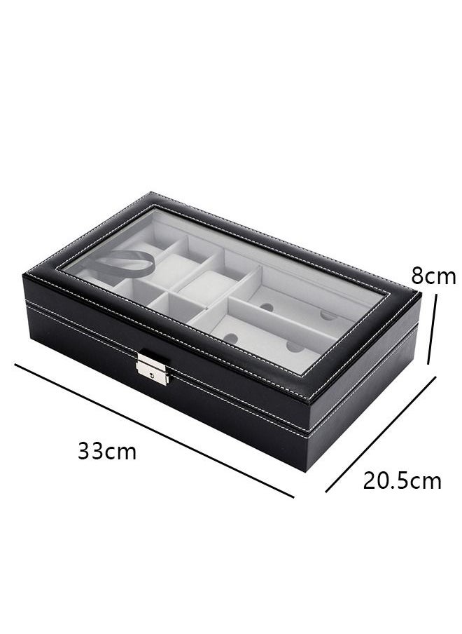 Yolu - Yolu Multi-function Watch Box Storage for Men Women, 6 Watch and 3 Eyeglasses Sunglasses Box with Glass Display Lock and key. - Image 1