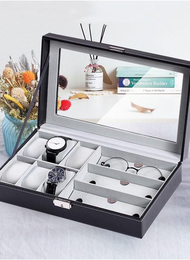 Yolu - Yolu Multi-function Watch Box Storage for Men Women, 6 Watch and 3 Eyeglasses Sunglasses Box with Glass Display Lock and key. - Image 1