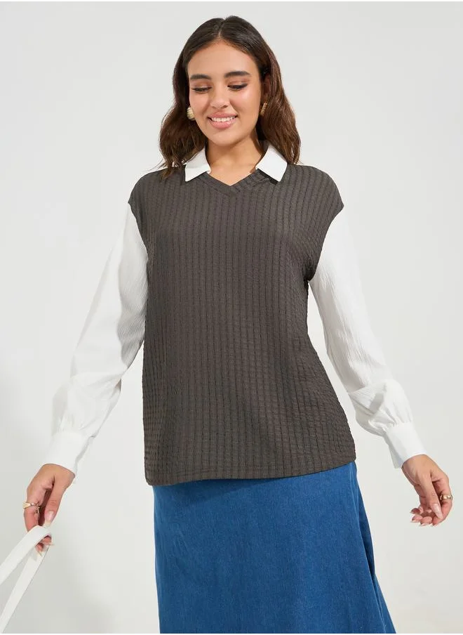 Styli Knit Oversized Regular Length Shirt