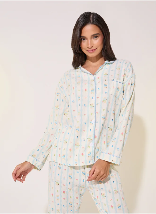 ستايلي Printed Long Sleeve Shirt and Pyjama Set
