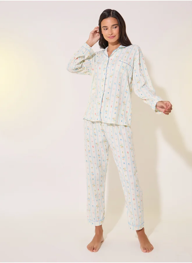 ستايلي Printed Long Sleeve Shirt and Pyjama Set