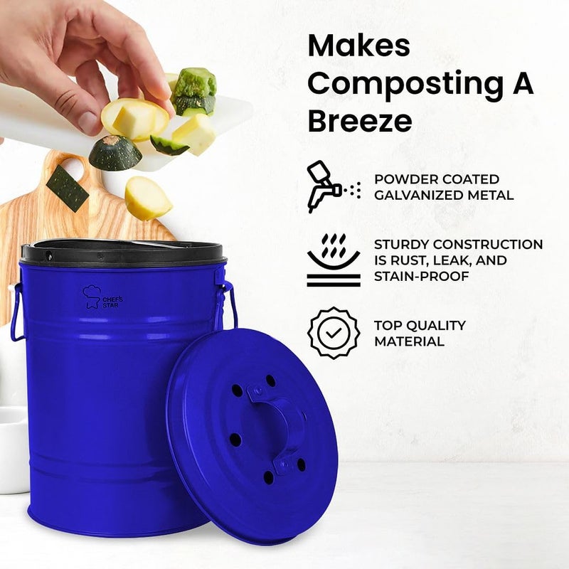 Chef's Star Countertop Compost Bin for Kitchen, Indoor Compost Bin for Kitchen Counter, Small Composter for Kitchen Counter, with Charcoal Filter, Airtight Lid, 0.7 Gallon Compost Pail, Blue - Image 5