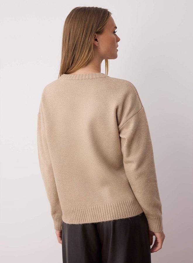 trendyol Mink Soft Textured Stone Embroidered Knitwear Sweater - Image 4
