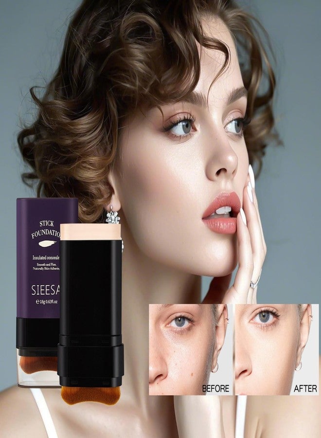 sunohyesla Korean Dual Ended Foundation Stick with Brush, 2 in 1 Concealer Foundation Stick & Contour Makeup, Hydrating Formula - Lightweight, Waterproof, Covers Blemishes (Ivory White) - Image 4