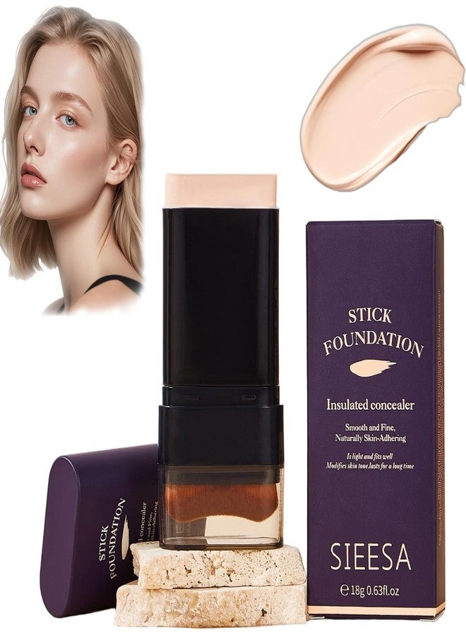 sunohyesla Korean Dual Ended Foundation Stick with Brush, 2 in 1 Concealer Foundation Stick & Contour Makeup, Hydrating Formula - Lightweight, Waterproof, Covers Blemishes (Ivory White) - Image 1