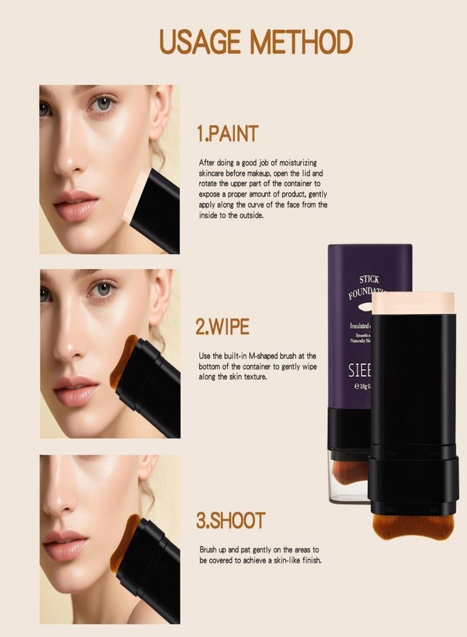 sunohyesla Korean Dual Ended Foundation Stick with Brush, 2 in 1 Concealer Foundation Stick & Contour Makeup, Hydrating Formula - Lightweight, Waterproof, Covers Blemishes (Ivory White) - Image 2