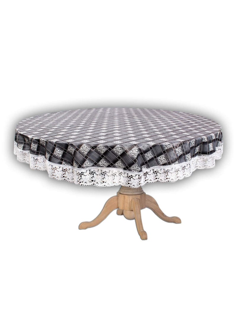 craft city CRAFT CITY Grey Color Check Design Center/Dining Table Cover for 2/4 Seater Table Cloth/Water and dust with Oil-Proof PVC Round Shape (60 inch Round)  - Image 1