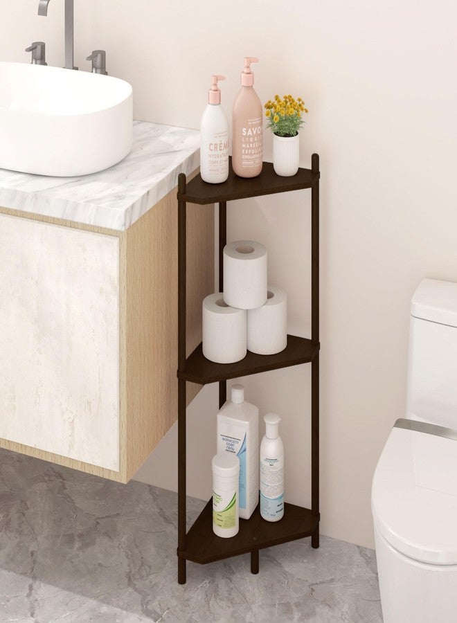 Wisuce Corner Shelf - Walnut Bamboo Bathroom Corner Shelves, 3 Tier Small Corner Stand Shelf Storage for Living Room Kitchen Bedroom Small Space - Image 5
