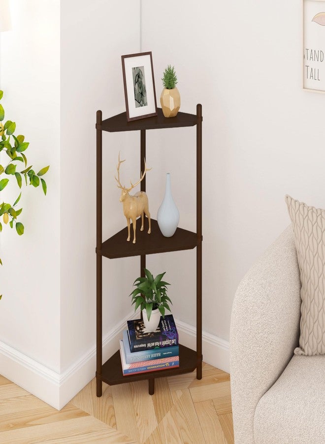 Wisuce Corner Shelf - Walnut Bamboo Bathroom Corner Shelves, 3 Tier Small Corner Stand Shelf Storage for Living Room Kitchen Bedroom Small Space - Image 2