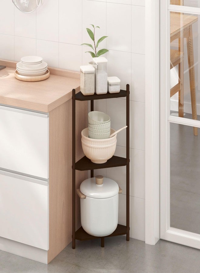 Wisuce Corner Shelf - Walnut Bamboo Bathroom Corner Shelves, 3 Tier Small Corner Stand Shelf Storage for Living Room Kitchen Bedroom Small Space - Image 3