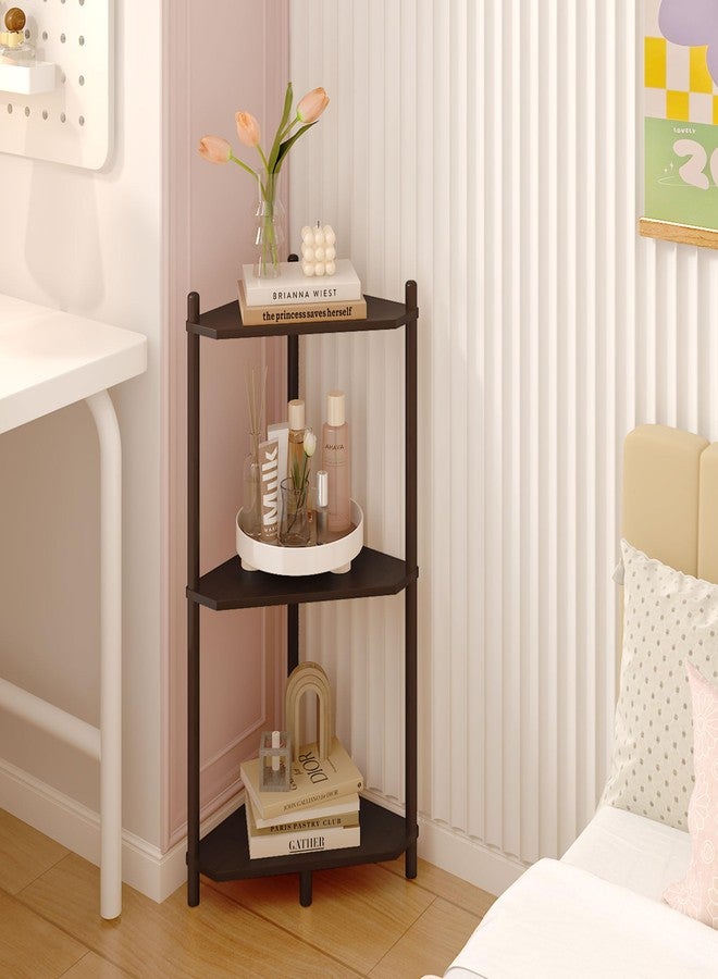 Wisuce Corner Shelf - Walnut Bamboo Bathroom Corner Shelves, 3 Tier Small Corner Stand Shelf Storage for Living Room Kitchen Bedroom Small Space - Image 4