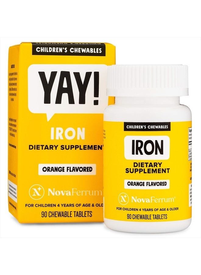 NovaFerrum - Yay | Chewable Iron Supplement for Kids | 18mg of Iron Per Tablet | Supplement for Iron Deficiency in Children | Vegan Verified| Sugar Free | Orange Flavored | 90 Counts - Image 1
