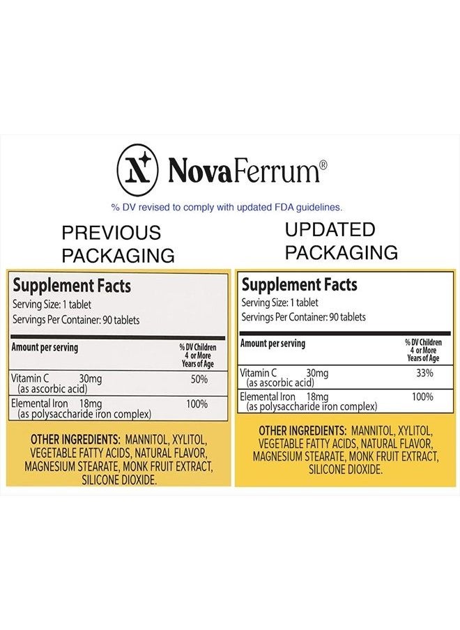 NovaFerrum - Yay | Chewable Iron Supplement for Kids | 18mg of Iron Per Tablet | Supplement for Iron Deficiency in Children | Vegan Verified| Sugar Free | Orange Flavored | 90 Counts - Image 1