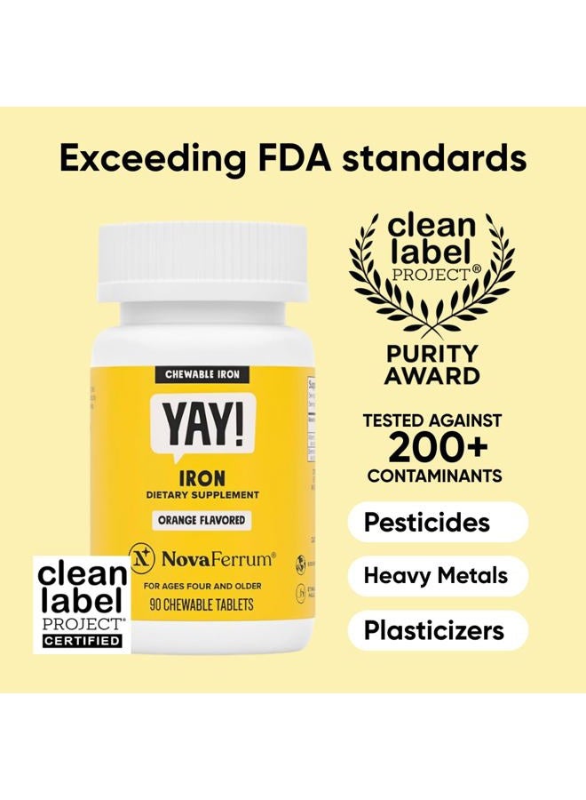 NovaFerrum Yay | Chewable Iron Supplement for Kids & Adults Ages 4 and Over | 18mg of Iron | 90 Servings | Sugar Free | Vegan | Gluten Free | Orange Flavor - Image 2