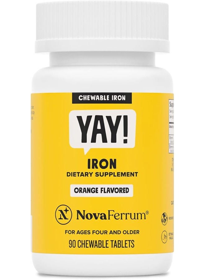 NovaFerrum Yay | Chewable Iron Supplement for Kids & Adults Ages 4 and Over | 18mg of Iron | 90 Servings | Sugar Free | Vegan | Gluten Free | Orange Flavor - Image 1