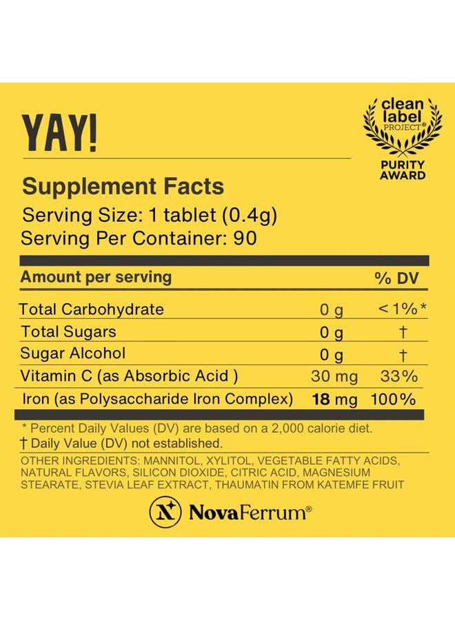 NovaFerrum Yay | Chewable Iron Supplement for Kids & Adults Ages 4 and Over | 18mg of Iron | 90 Servings | Sugar Free | Vegan | Gluten Free | Orange Flavor - Image 3