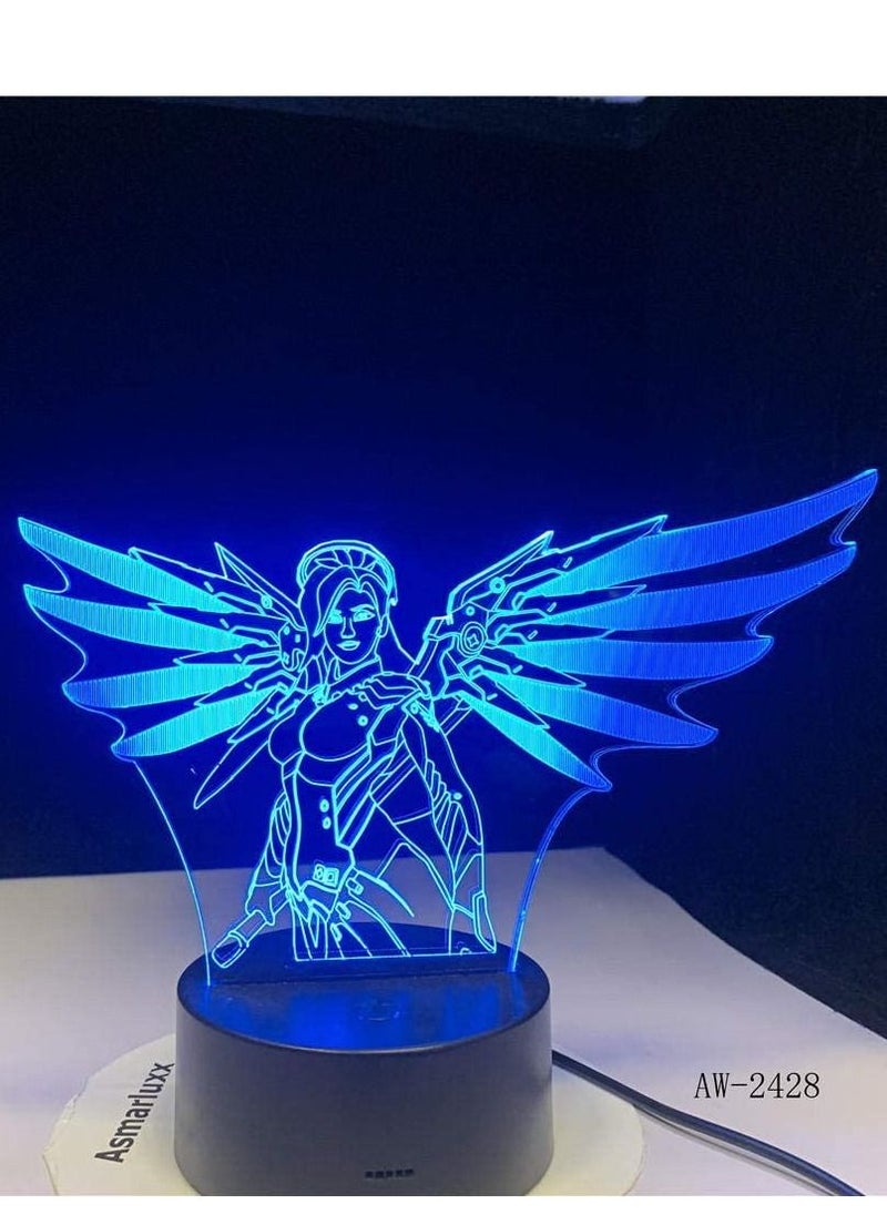 althiqahkey - Multicolour Bedside Lamp Wonder Woman With Wing 3D Lamp 16 Color LED Night Lamp For Kids Touch and Remote LED USB Table Lampara Sleeping Nightlight - Image 1