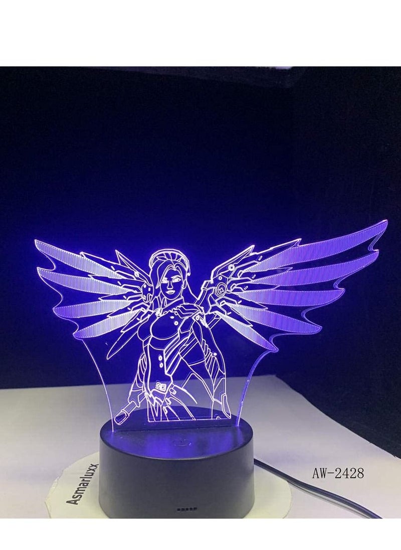 althiqahkey - Multicolour Bedside Lamp Wonder Woman With Wing 3D Lamp 16 Color LED Night Lamp For Kids Touch and Remote LED USB Table Lampara Sleeping Nightlight - Image 1