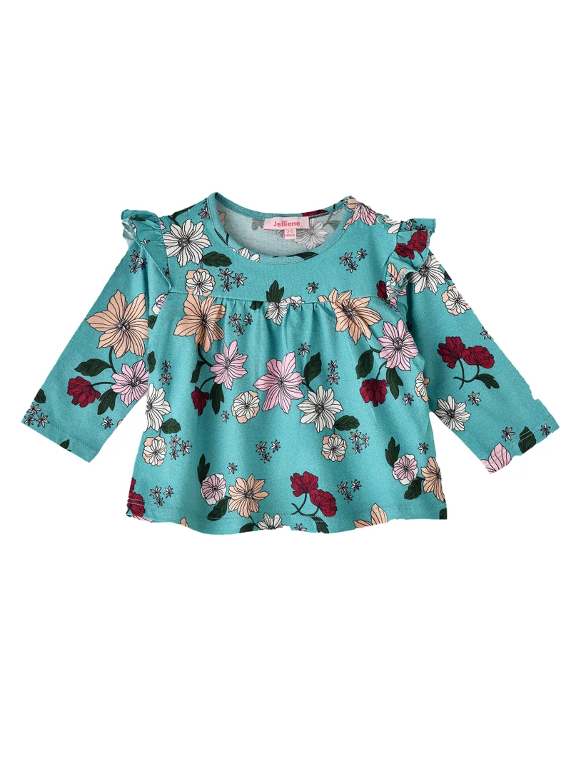 جيلين Girls' Floral Print Long-Sleeve Top