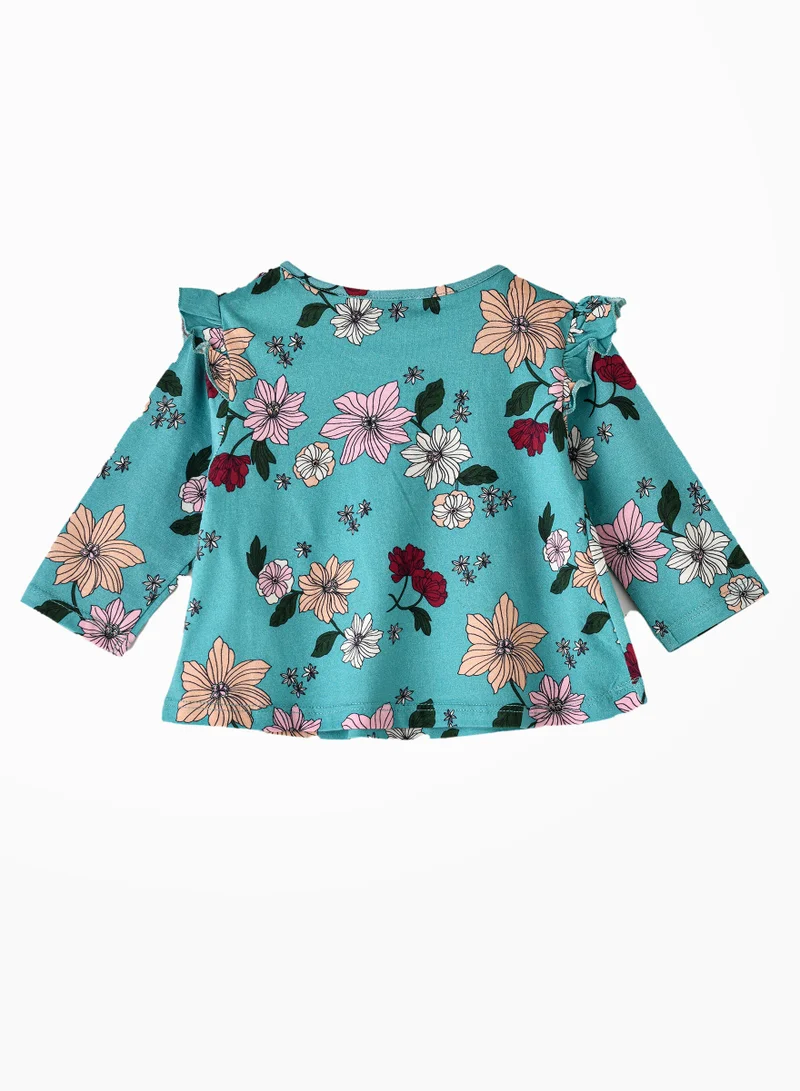 جيلين Girls' Floral Print Long-Sleeve Top