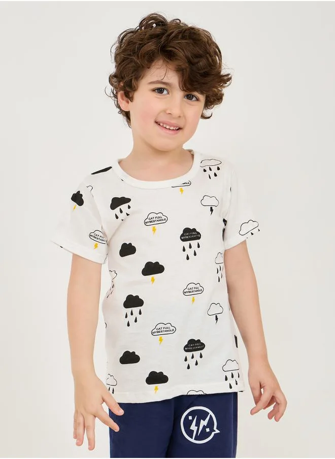 Styli All Over Cloud Print T-Shirt & Shorts Set