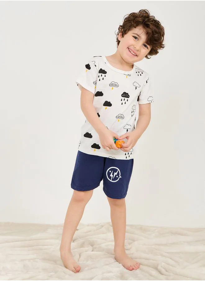 Styli All Over Cloud Print T-Shirt & Shorts Set