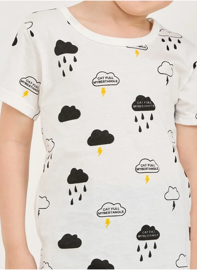 Styli All Over Cloud Print T-Shirt & Shorts Set