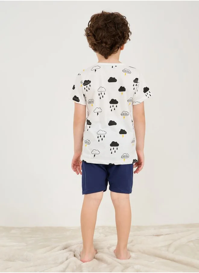 Styli All Over Cloud Print T-Shirt & Shorts Set