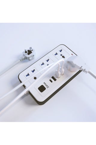 Universal Extension Cord with 4 Power Socket and 3 USB Slots, 4 Way Power Strip with USB type C PD Charging slot, Extension Lead 3 meter - White (4S-3U-1PD) - view 5
