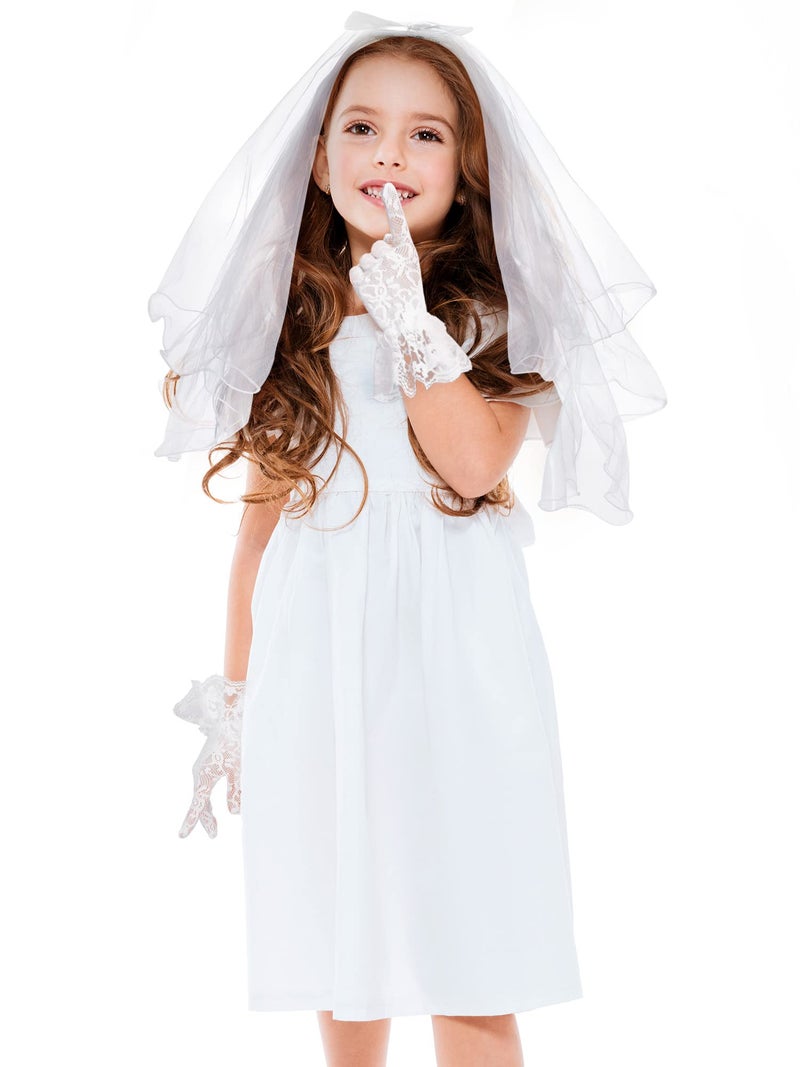 Geyoga 2 Pcs First Communion Veil and Gloves Set for Girls 1st Holy Communion Accessories for Kids Wedding Party Costume(Stylish) - Image 2