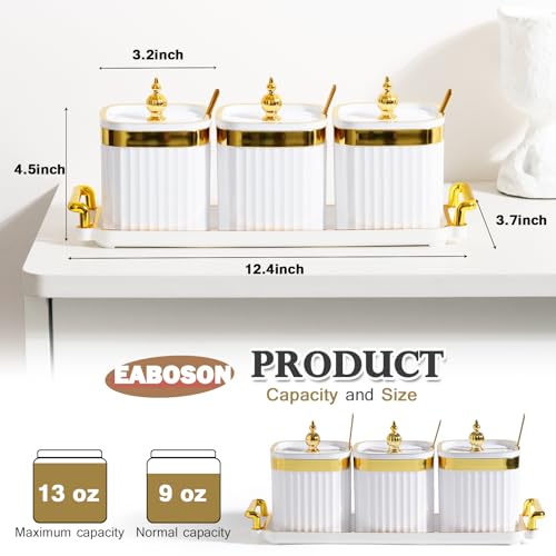 EABOSON 3 Pack Gold Condiment Spice Jars with Lids Spoons Tray Plastic Seasoning Box Set for Salt Pepper Sugar Kitchen Storage - Image 3