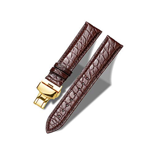 MORANO Moran Alligator Leather Watch Band Replacement Deployment Butterfly Buckle 18mm 19mm 20mm 21mm 22mm 23mm 24mm Crocodile Watch strap for Men and Women (Alligator Brown-Gold Buckle, 22mm) - Image 1