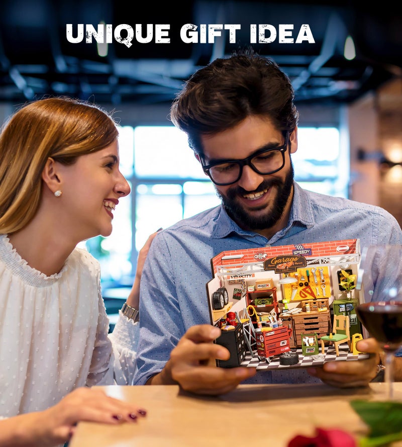 Rowood Miniature House Kit,DIY Miniature Dollhouse Craft Kits for Adults,Mini House Kits with LED,Birthday for Ages 14+(Garage Workshop) - Image 4