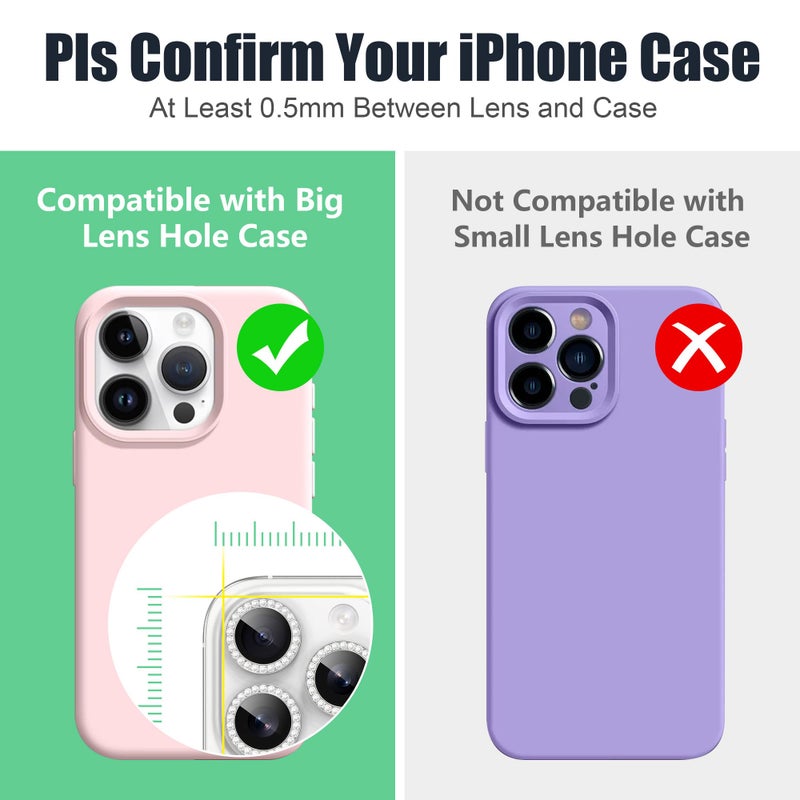 AGVEE 3+3 6 Pack for iPhone 16 Pro 6.3" / 16 Pro Max 6.9" Camera Lens Protector, Bling Diamond & Bling Glitter Metal Ring 9H Tempered HD Glass Camera Cover Film, Bling-Silver - Image 3
