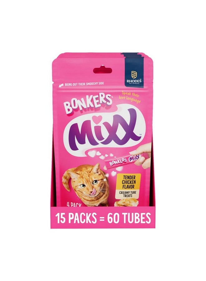 Bonkers Mixx, Wet Lickable Tube Tender Chicken Flavor Cat Treats, Real Meat Treats, Treats for Training or Food Topper, for All Breeds and Ages, Value Pack (15 Pack, 60 Tubes) - Image 1