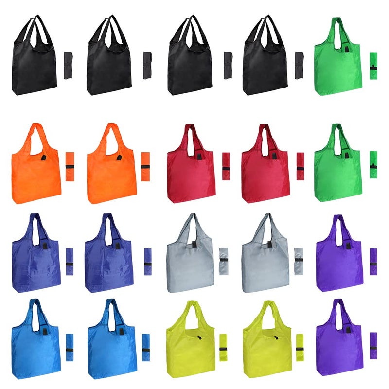 Aricsen 20 Pack Durable colorful Folding Reusable grocery Bags Handles Bulk Heavy Duty Strong  Aricsen Eco Friendly Shopping Foldable Kitchen Large Washable for Pocket Lightweight Nylon  Polyester color cloth