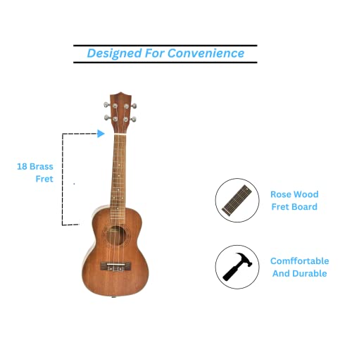 BLUEBERRY UK-20 Concert Ukulele Body made with Sapele and Mahogany Wood Rosewood Fretboard, ABS Edage Binding with Bag and 2 Picks - 23 Inch (Naturl Brown) - Image 4