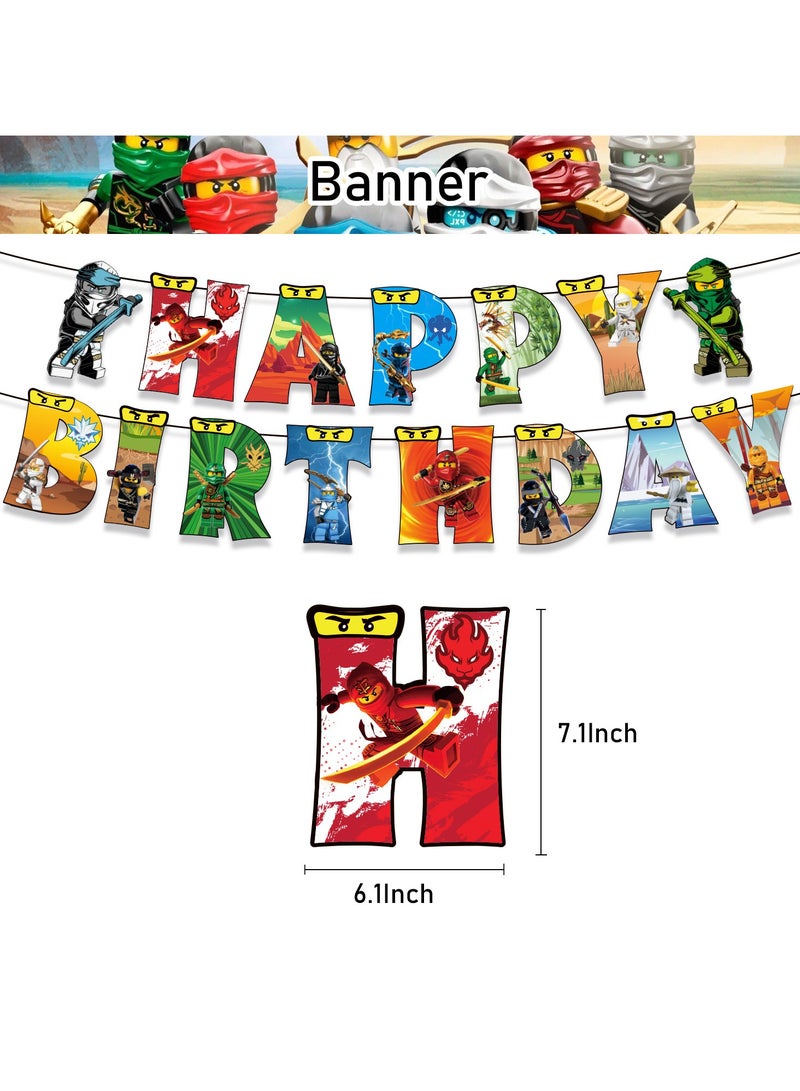 عام ديكور حفل عيد ميلاد بموضوع Phantom Ninja: علم نينجاكو يمكن سحبه، بطاقة إدخال الكعكة، بالونات ملتفة، تحف مجوهرات. - Image 2