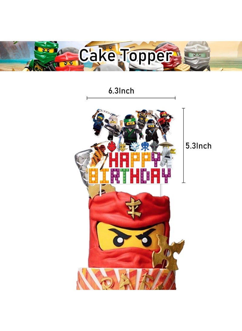 عام ديكور حفل عيد ميلاد بموضوع Phantom Ninja: علم نينجاكو يمكن سحبه، بطاقة إدخال الكعكة، بالونات ملتفة، تحف مجوهرات. - Image 3