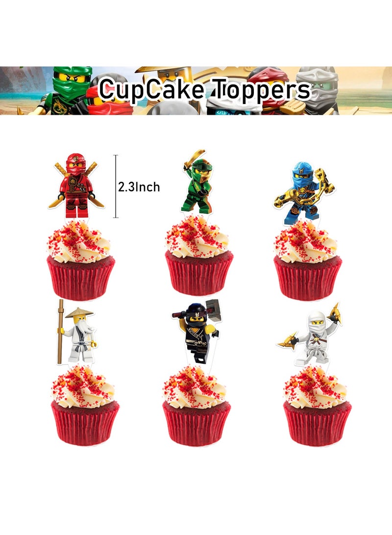 عام ديكور حفل عيد ميلاد بموضوع Phantom Ninja: علم نينجاكو يمكن سحبه، بطاقة إدخال الكعكة، بالونات ملتفة، تحف مجوهرات. - Image 4