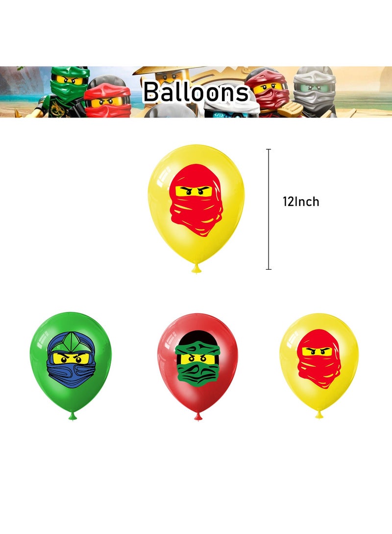 عام ديكور حفل عيد ميلاد بموضوع Phantom Ninja: علم نينجاكو يمكن سحبه، بطاقة إدخال الكعكة، بالونات ملتفة، تحف مجوهرات. - Image 5